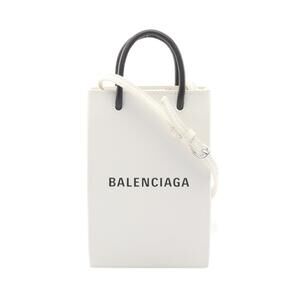 Balenciaga SHOPPING PHONE HOLDER Shoulder Bag Leather White Black